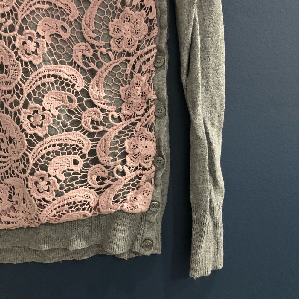 Forever 21 Lace Overlay Pink Gray Sweater - Picture 3 of 5